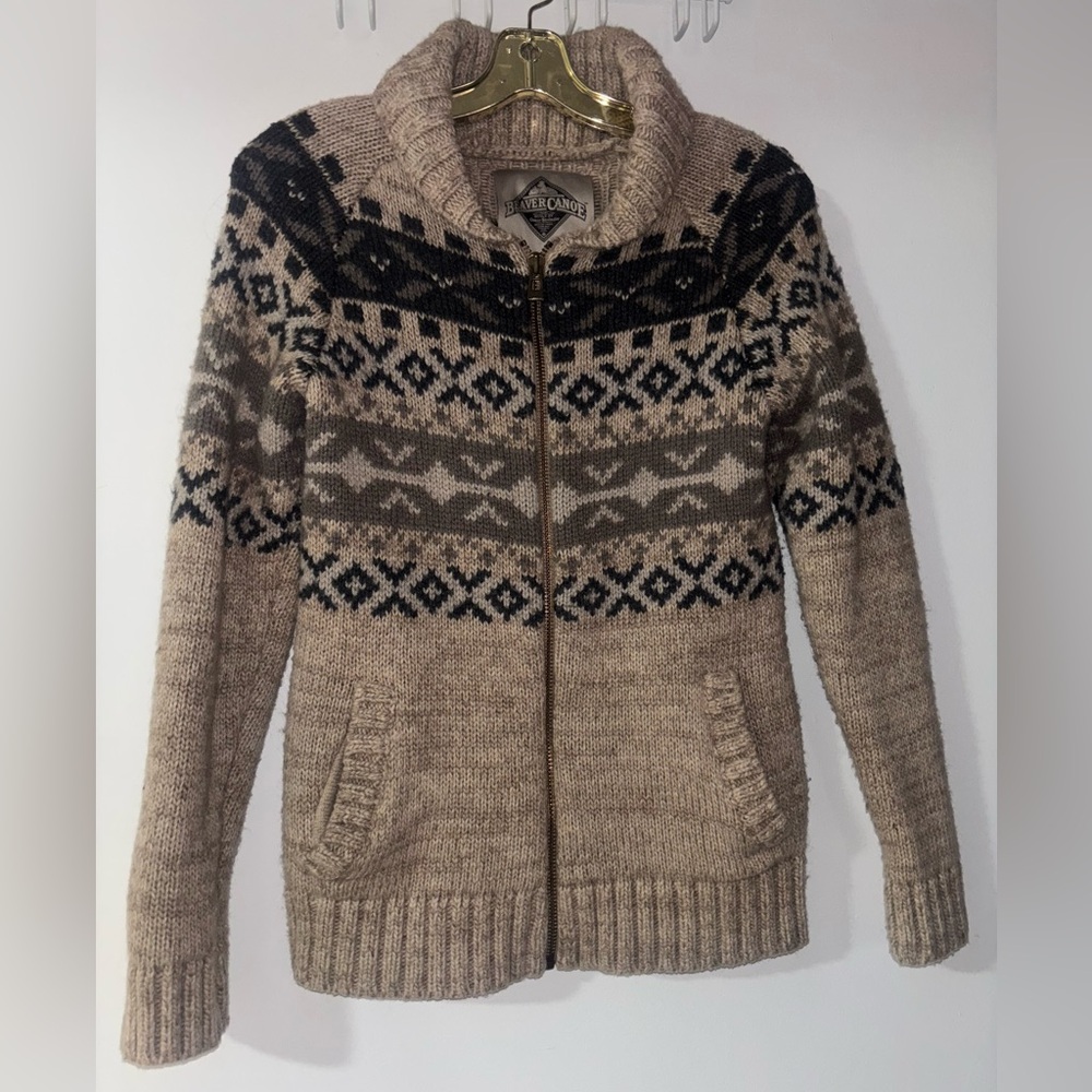 Beaver Canoe Beige Fair Isle Zip-Up Cardigan Sweater